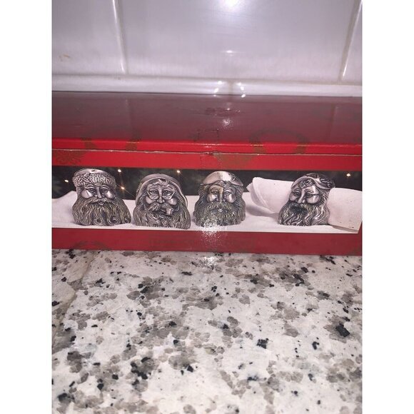 Home for the Holidays Vintage Santa Sliver Metal Napkin Rings Holders Set Of 4 - Picture 8 of 9